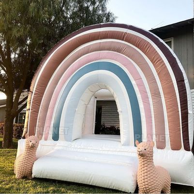 PVC tarpaulin outdoor party rental Inflatable Rainbow bouncer with slide kids combo bounce house